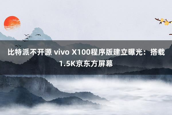比特派不开源 vivo X100程序版建立曝光：搭载1.5K京东方屏幕